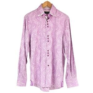 COOGI LUXE Purple Paisley Triplicate Button-Down Long-Sleeve Dress Shirt Size L